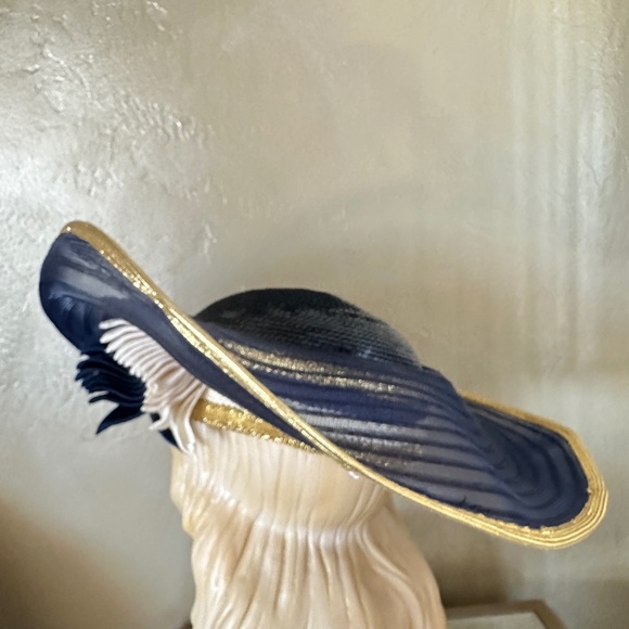 FAMOUS DESIGNER 1970s\' NAVY, WHITE & GOLD WIDE BRIM HAT + NAVY SEQUINS main image 13